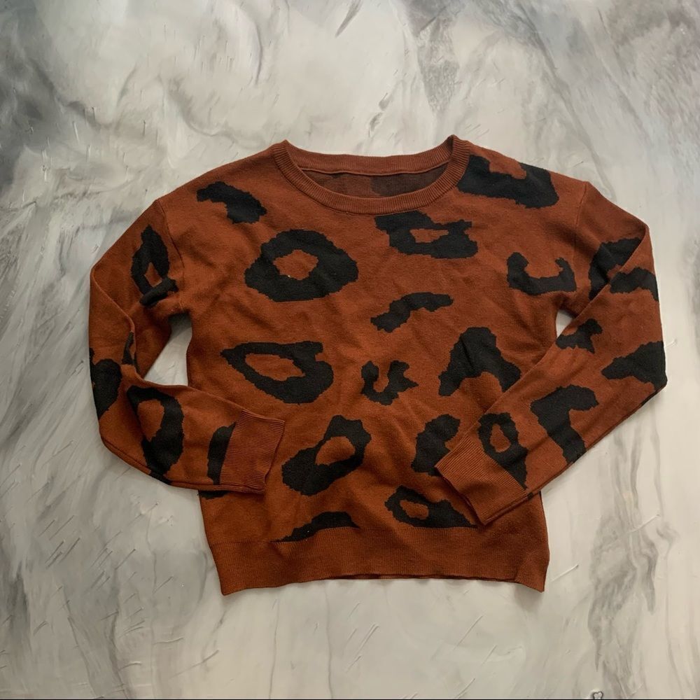 Leopard Animal Print Brown Black Print Sweater M L